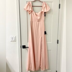 BRAND NEW Lulus Ultimate Sweetness Light Pink Satin Flutter Sleeve Maxi Dress